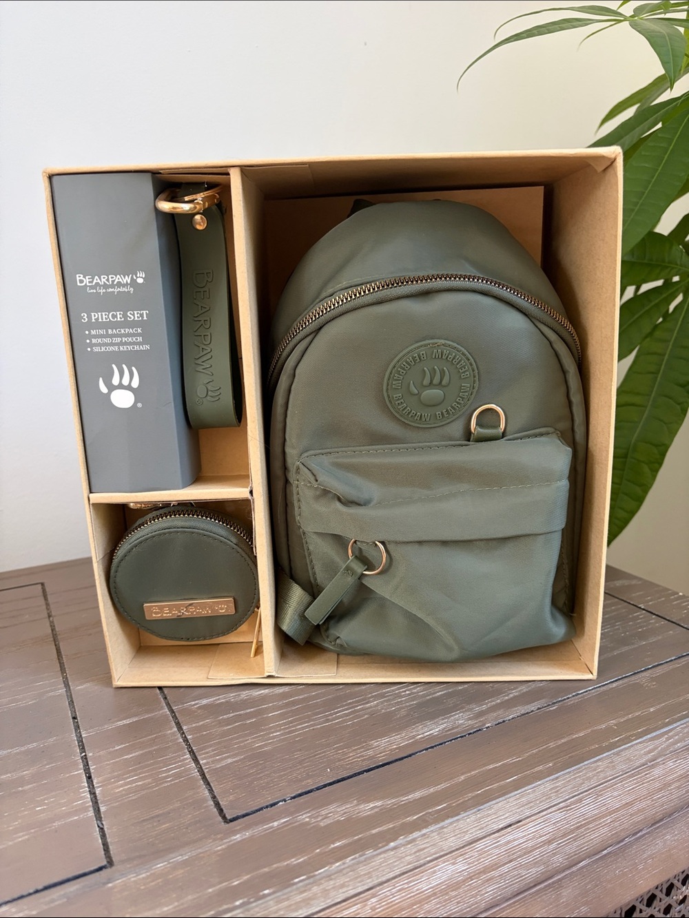 BearPaw Olive Mini Backpack 3-Piece Set with Coin Pouch & Key Strap